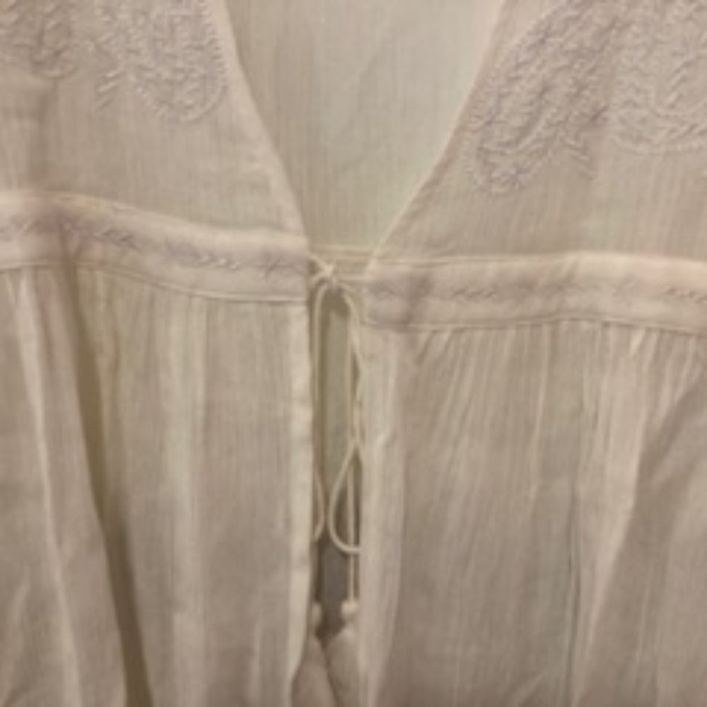 Cover Stitched Off White/Cream Boho Gauze Top - M - Picture 2 of 5